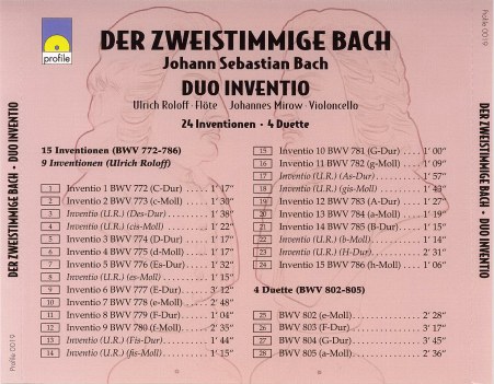 CD Der zweistimmige Bach Tracks DUO INVENTIO